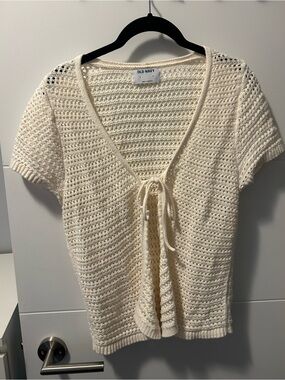 Old Navy Cream Crochet Open-Knit Top